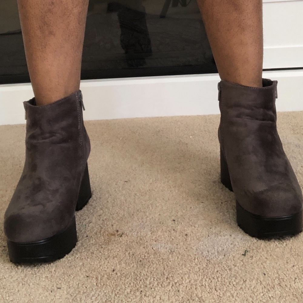 Dark Grey sued ankle bootie